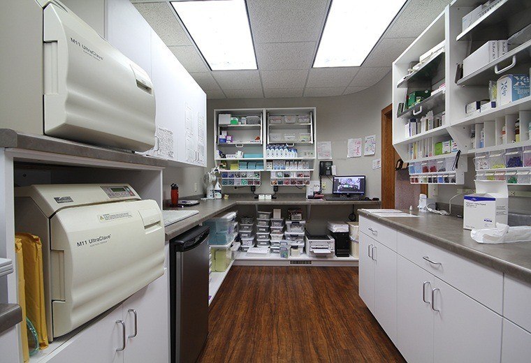 Lab supplies and sanitation room