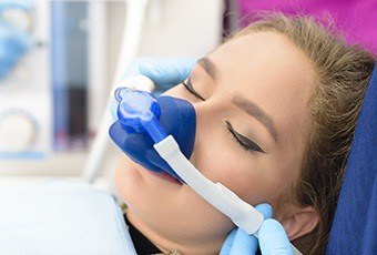 Relaxed patient with nitrous oxide nasal mask